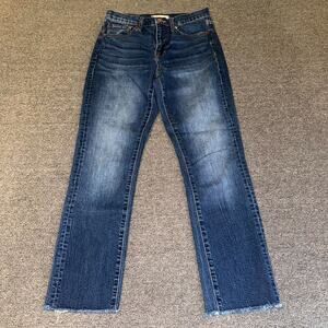 Madewell Cruiser Straight Jeans Womens 25 Blue Denim Stretch Medium Wash Raw Hem